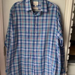 Viyella Bullock & Jones blue Long sleeve plaid cotton button up dress shirt